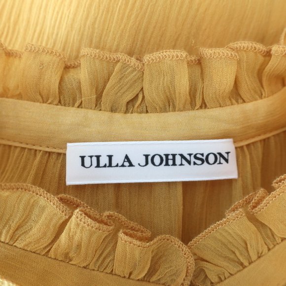 ULLA JOHNSON RUFFLE BLOUSE CASSAN MUSTARD CHIFFON SIZE 2 BELL SLEEVE TOP - Picture 5 of 8